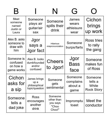 JGOR'S BACHELOR PARTY!! Bingo Card