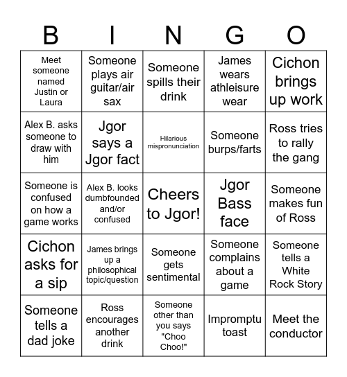 JGOR'S BACHELOR PARTY!! Bingo Card