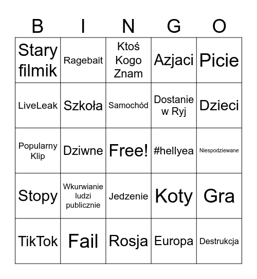 Na Memowe Kompilacje Bingo Card