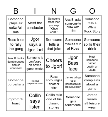 JGOR'S BACHELOR PARTY!! Bingo Card