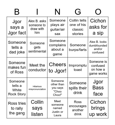 JGOR'S BACHELOR PARTY!! Bingo Card