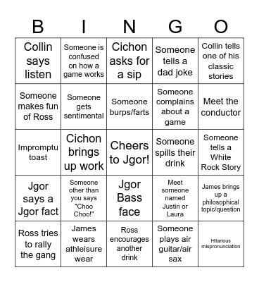 JGOR'S BACHELOR PARTY!! Bingo Card