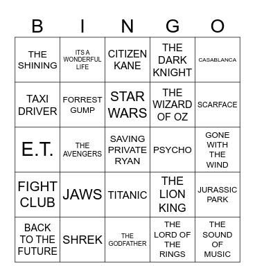 Movie Bingo Card