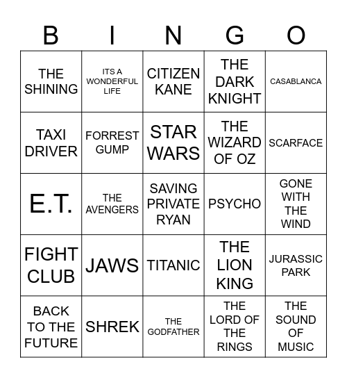 Movie Bingo Card