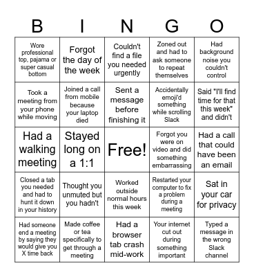 Work Life Bingo Card