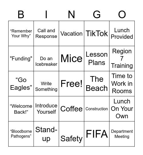 Professional Development BINGO Card