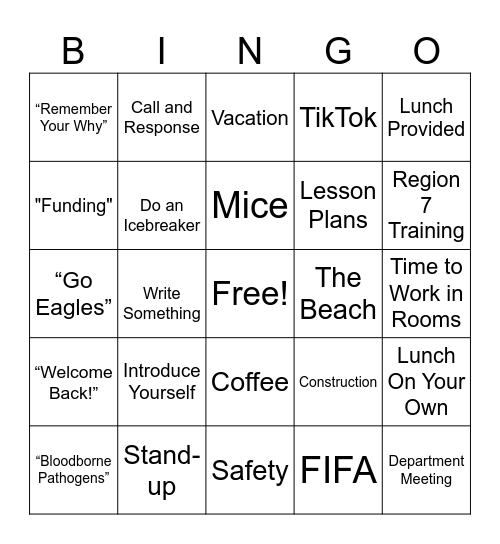 Professional Development BINGO Card