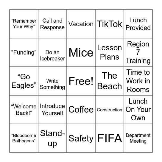 Professional Development BINGO Card