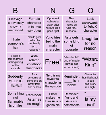 Black Clover Bingo Card