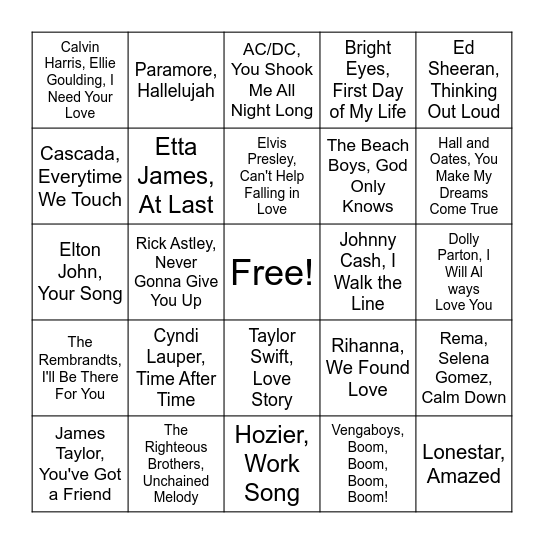 Round 1: Love and Friendship Bingo Card