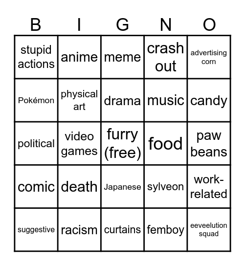 twitter Bingo Card