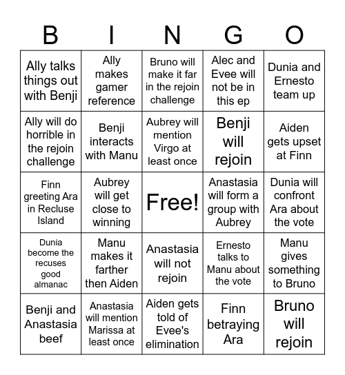 Disventure camp season 5 ep 14 prediction card Bingo Card