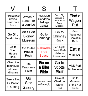 WESTERN NEBRASKA Bingo Card