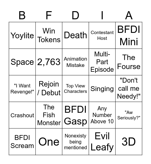 BFDI Bingo Card