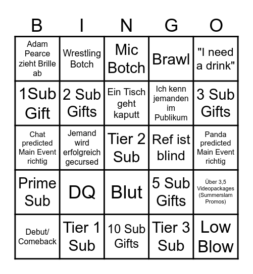 RAW vor Summerslam Bingo Card