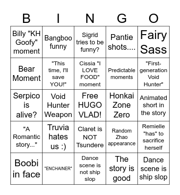 Zenless Zone Zero 3.1 Main Story Bingo Card