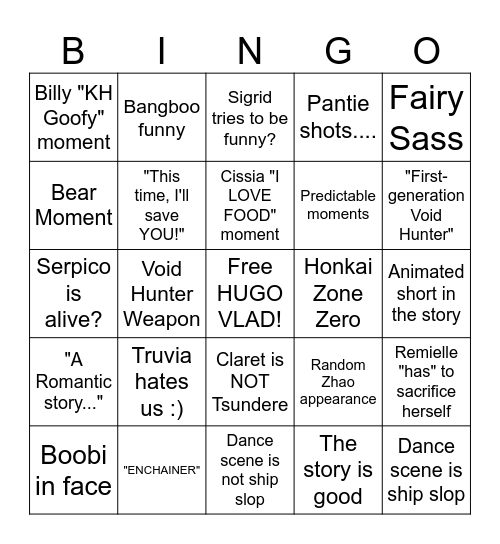 Zenless Zone Zero 3.1 Main Story Bingo Card