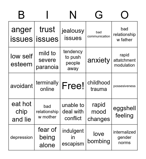 Girl This Guy Would Date Bingo Card