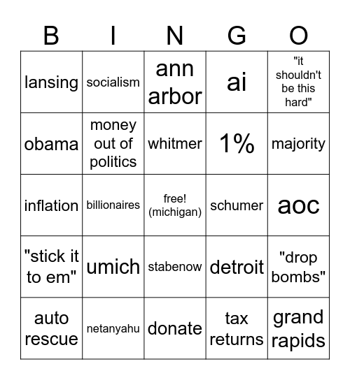 2026 mi senate debate Bingo Card
