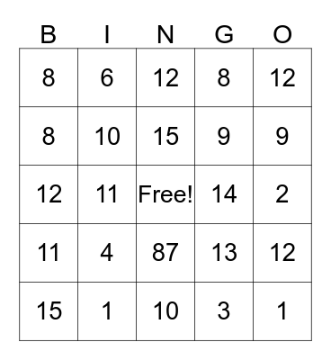 15 Fact Family Bingo Card