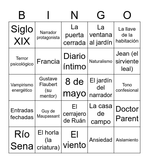 Guy de Maupassant Bingo Card