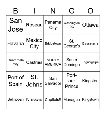 North American Bingo Card