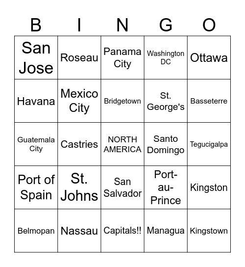 North American Bingo Card