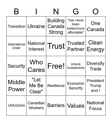 Carney Bingo Card