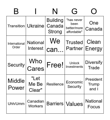 Carney Bingo Card