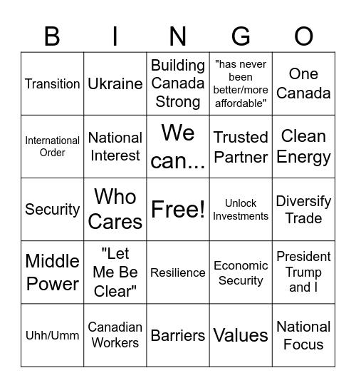 Carney Bingo Card