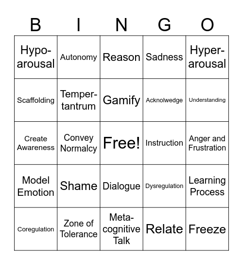 Early Childhood Bingo Card