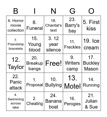 Every Summer After Bingo Card