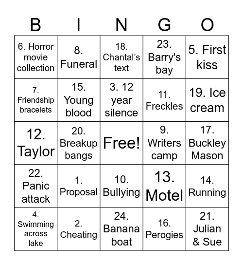 Every Summer After Bingo Card