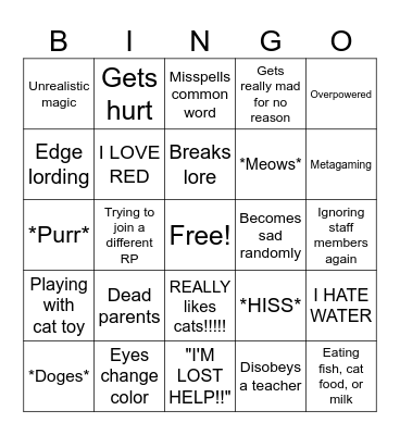 New Roleplayer Bingo (The Cat Boy) Bingo Card