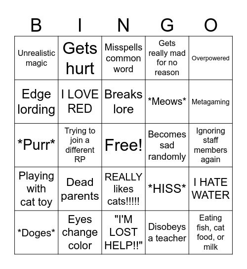 New Roleplayer Bingo (The Cat Boy) Bingo Card