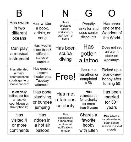 Ellen's Retirement Bingo! Bingo Card