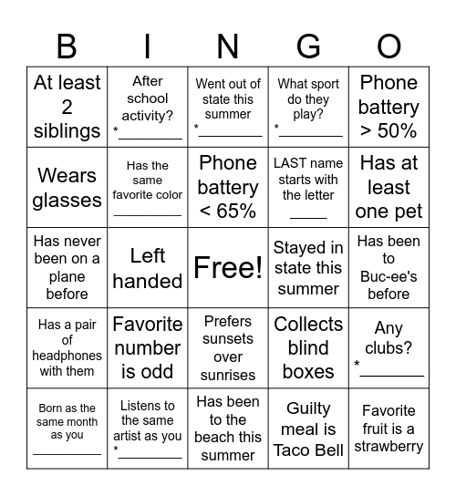 Get to Know Your Peers! Bingo Card