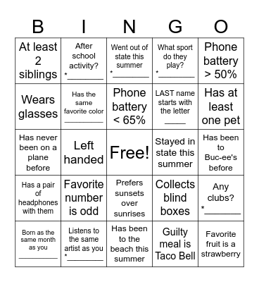 Get to Know Your Peers! Bingo Card