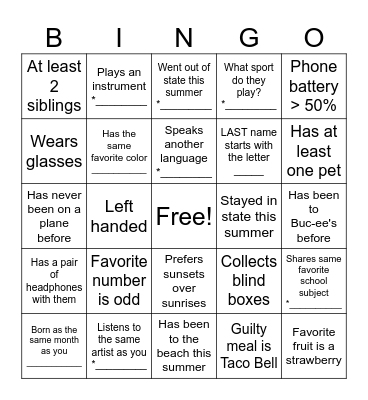 Get to Know Your Peers! Bingo Card