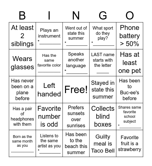 Get to Know Your Peers! Bingo Card
