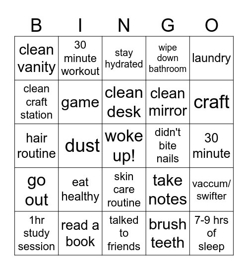 Weekly Bingo Card