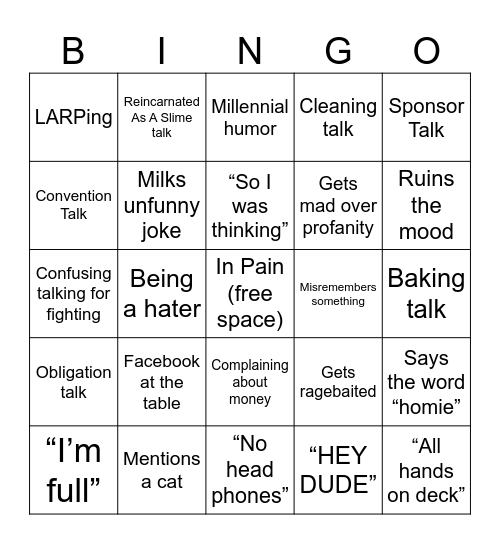 Mom Bingo Card