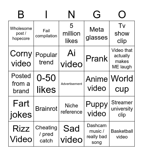 TikTok Bingo Board Bingo Card
