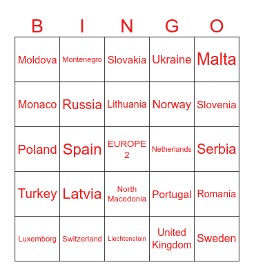European Bingo Part 2 Bingo Card
