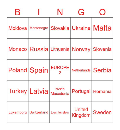 European Bingo Part 2 Bingo Card