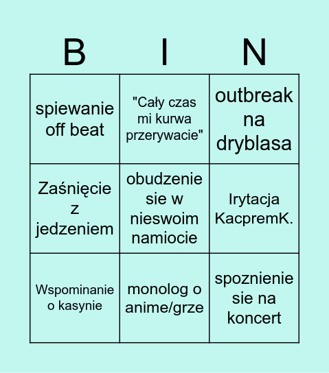Ignacy Polewacy Woodstockacy Bingo Card