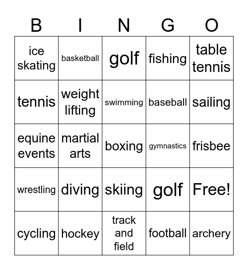 SPORTS Bingo Card