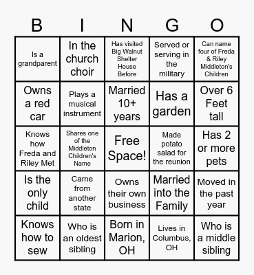 Middleton Bingo! Bingo Card