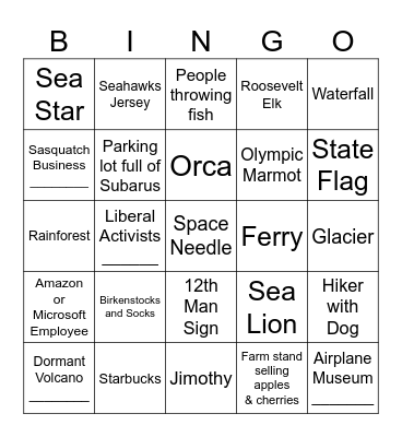 Washington State Bingo Card