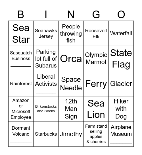 Washington State Bingo Card
